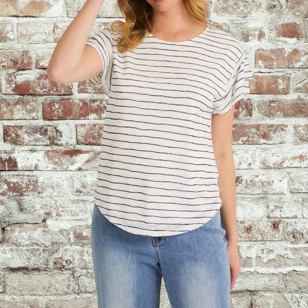 White Navy Stripe-Curvy