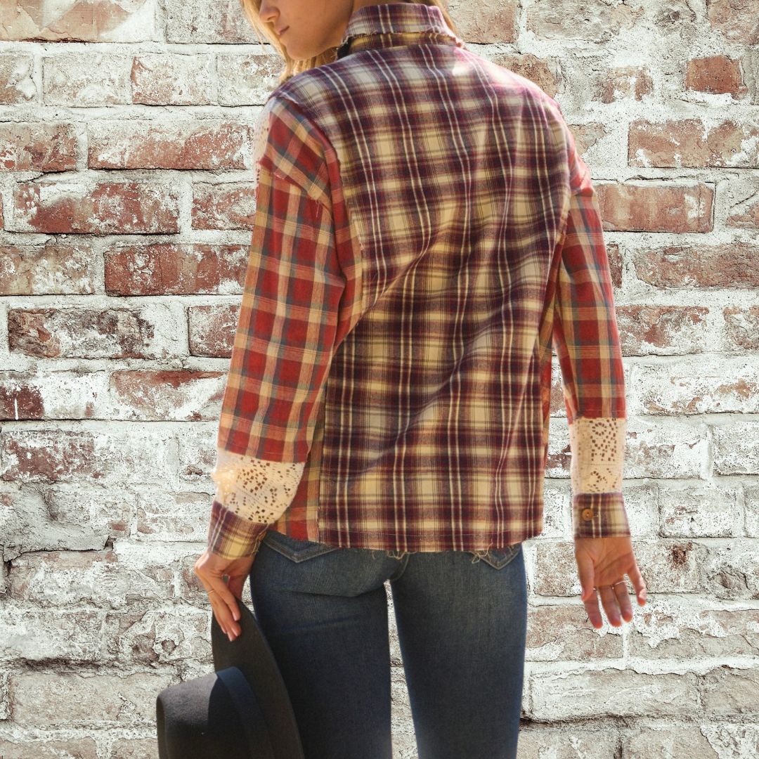 Red Plaid Lace Top-Plus