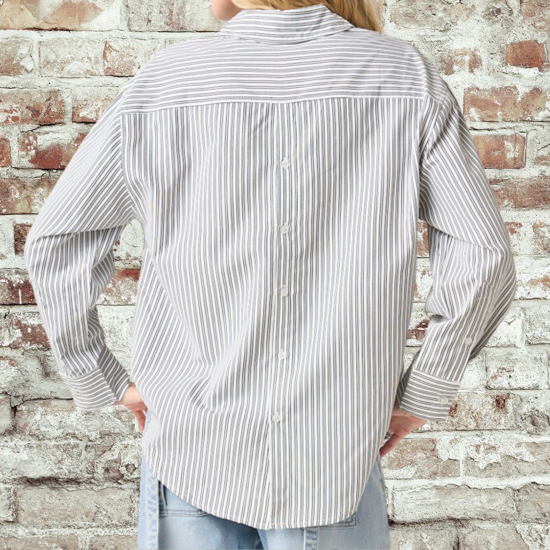 Bella Black Pintripe Top