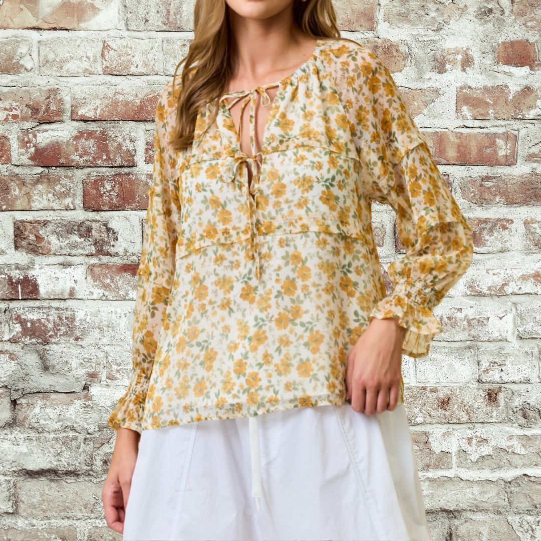 Ivory Chiffon Tie Blouse