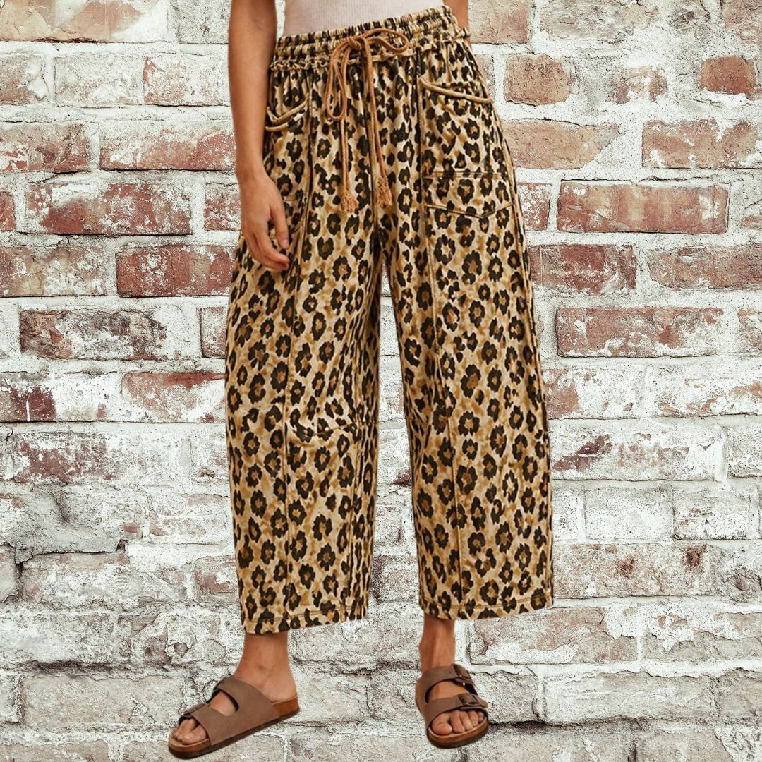 Taupe Leopard Barrel Pant