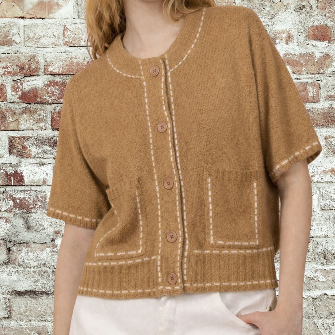 Taupe Stitch Detail Cardigan
