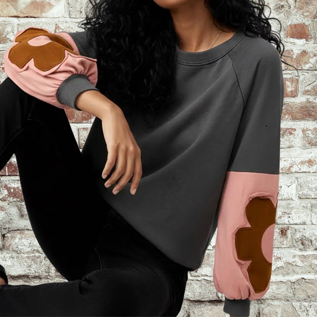 Floral Patch Sleeve Top-Curvy