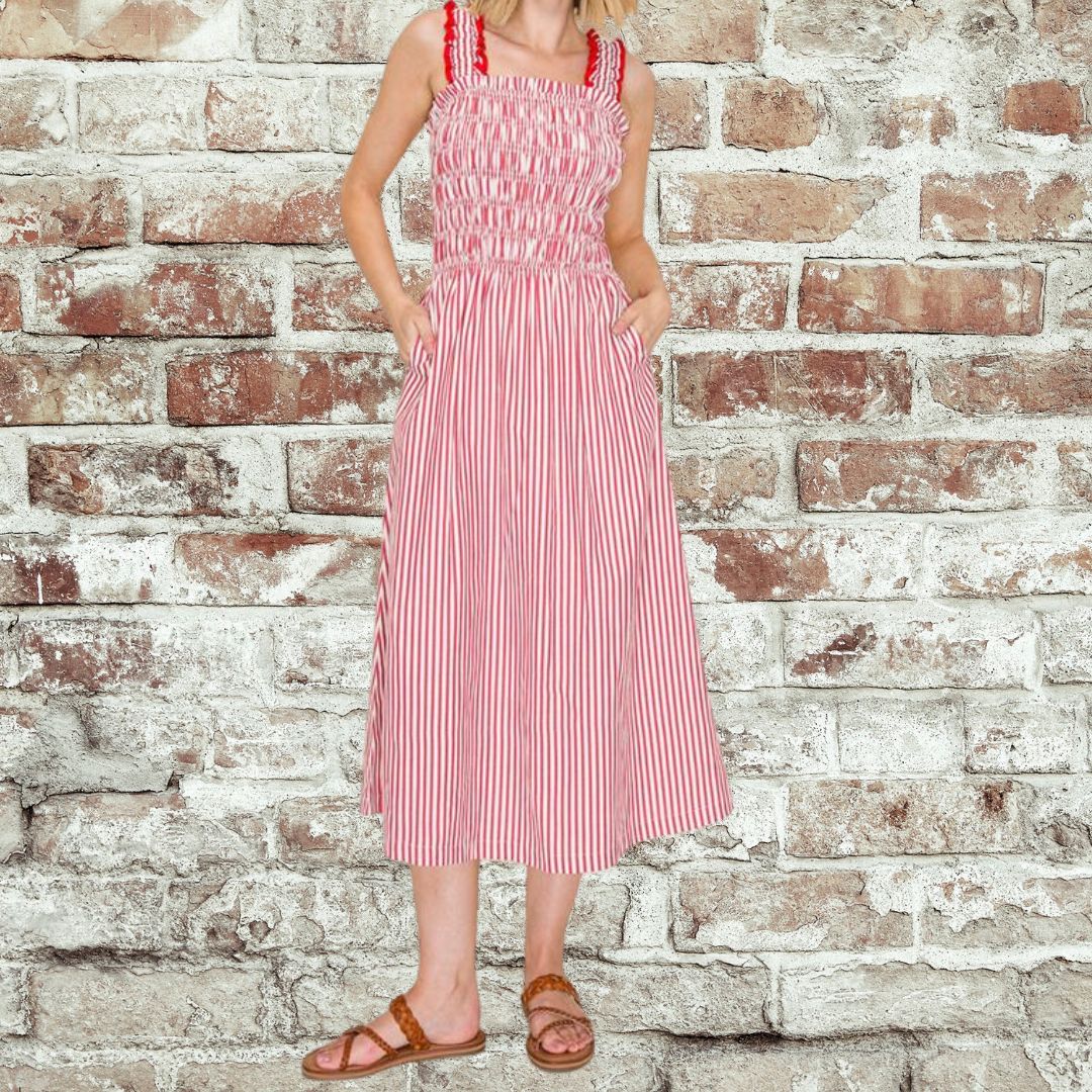 Red Striped Midi Dress