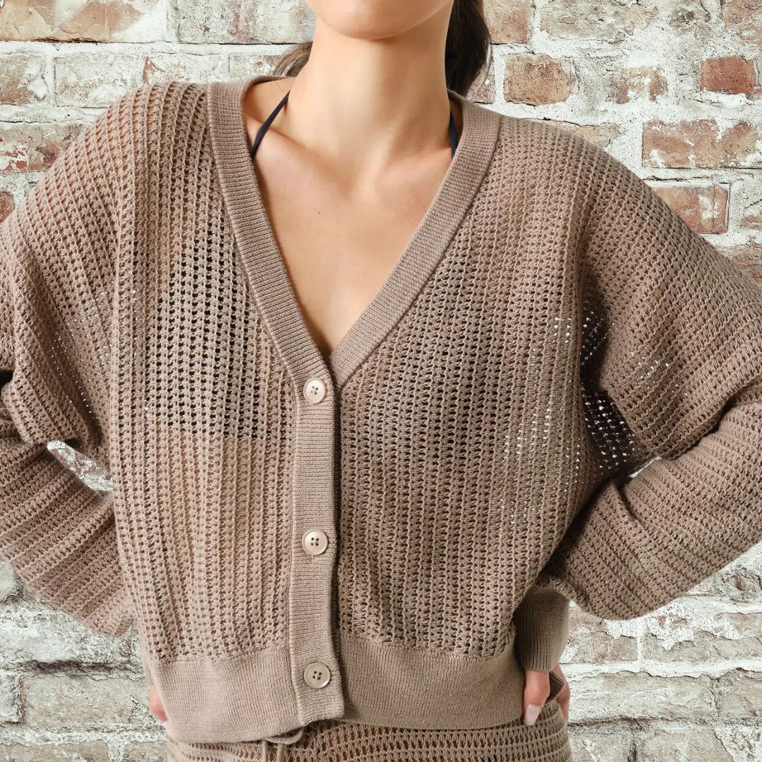 Taupe Crochet Cardigan