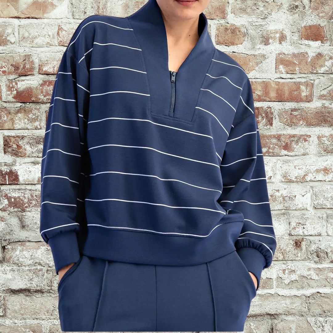 Navy/Cream Quarter Zip-Plus