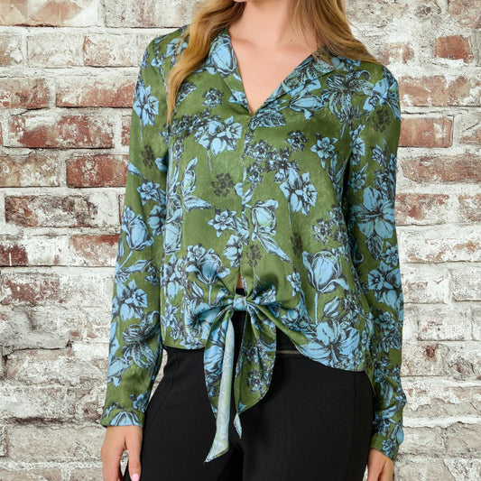 Olive Tie Satin Blouse