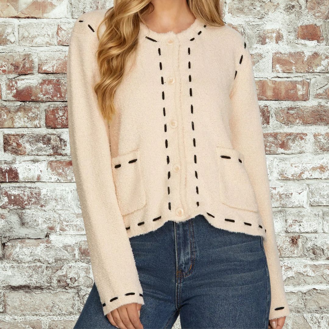 Cream Stitch Front Pocket Cardi
