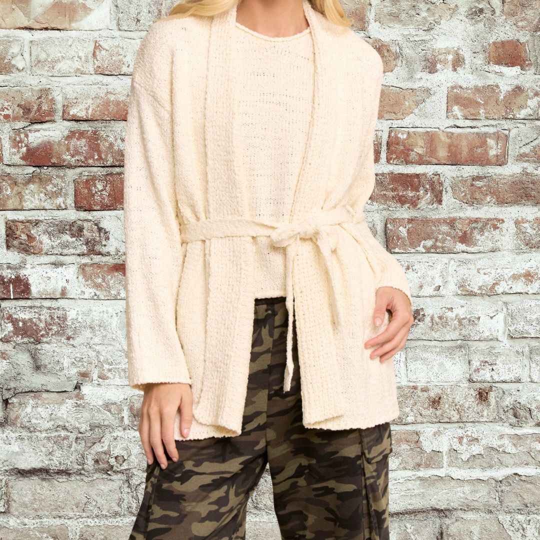 Cream Belted Cardigan