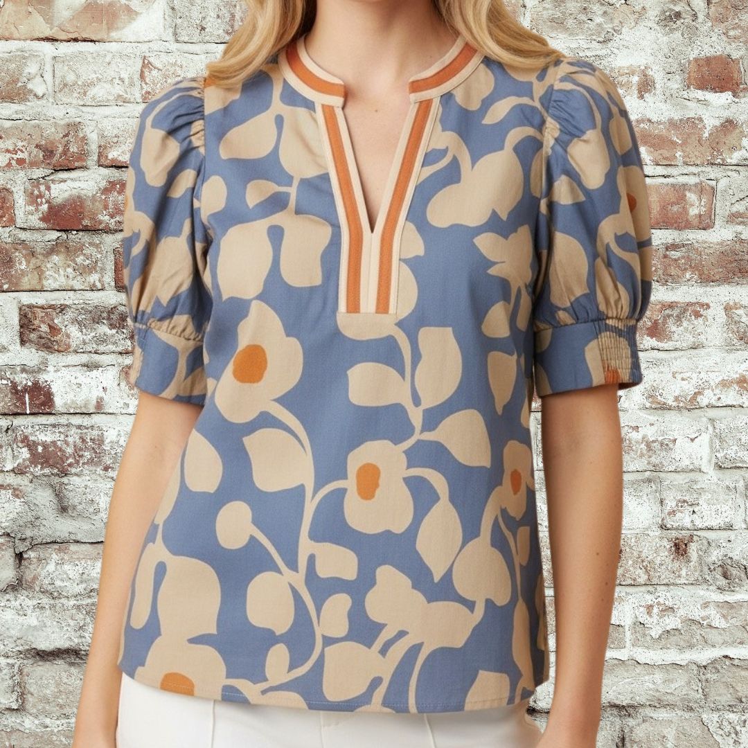Dusty Floral Puff Top