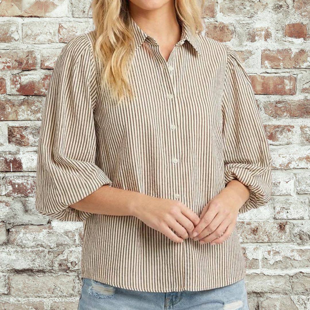 Brown Pinstripe Blouse