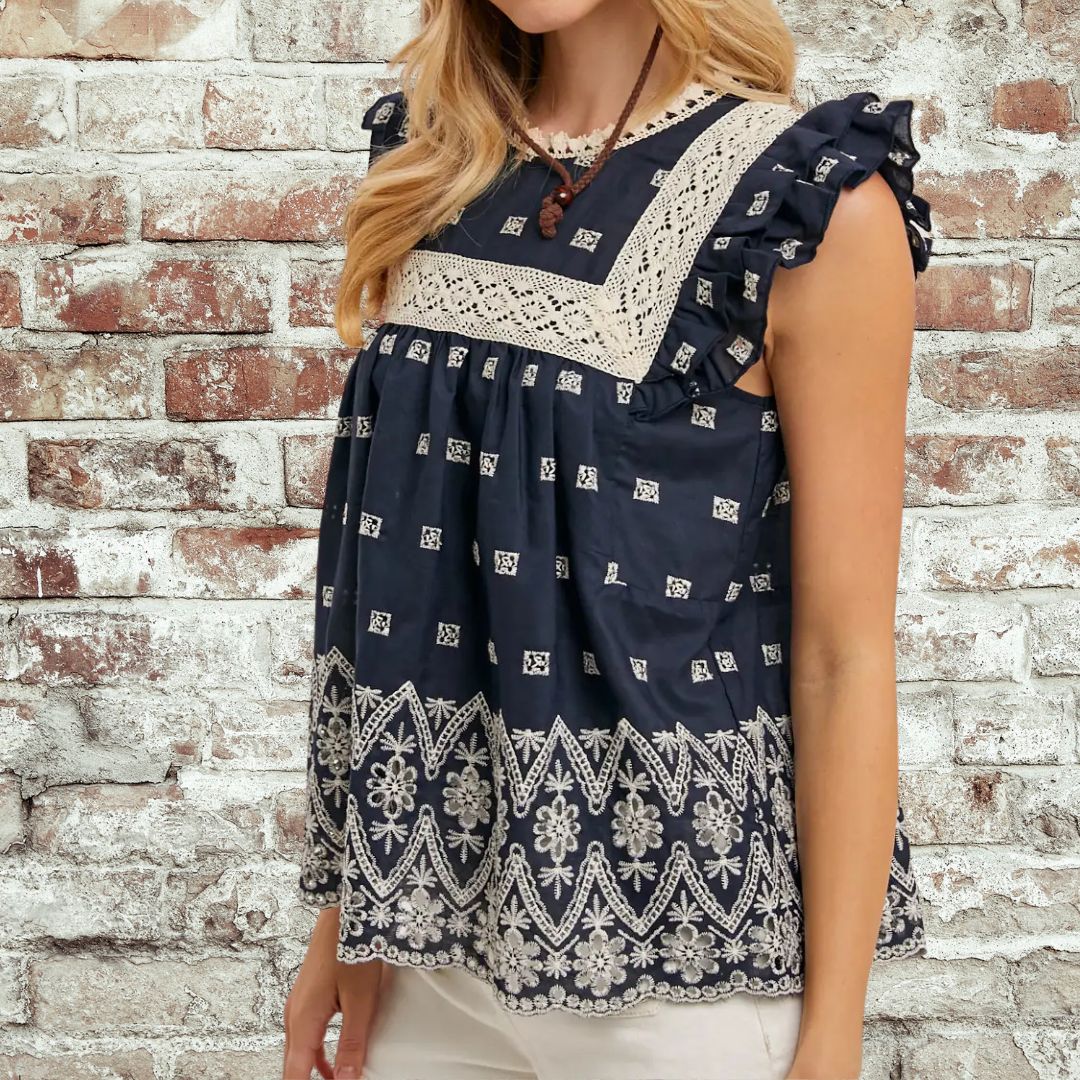 Isla Navy Boho Top