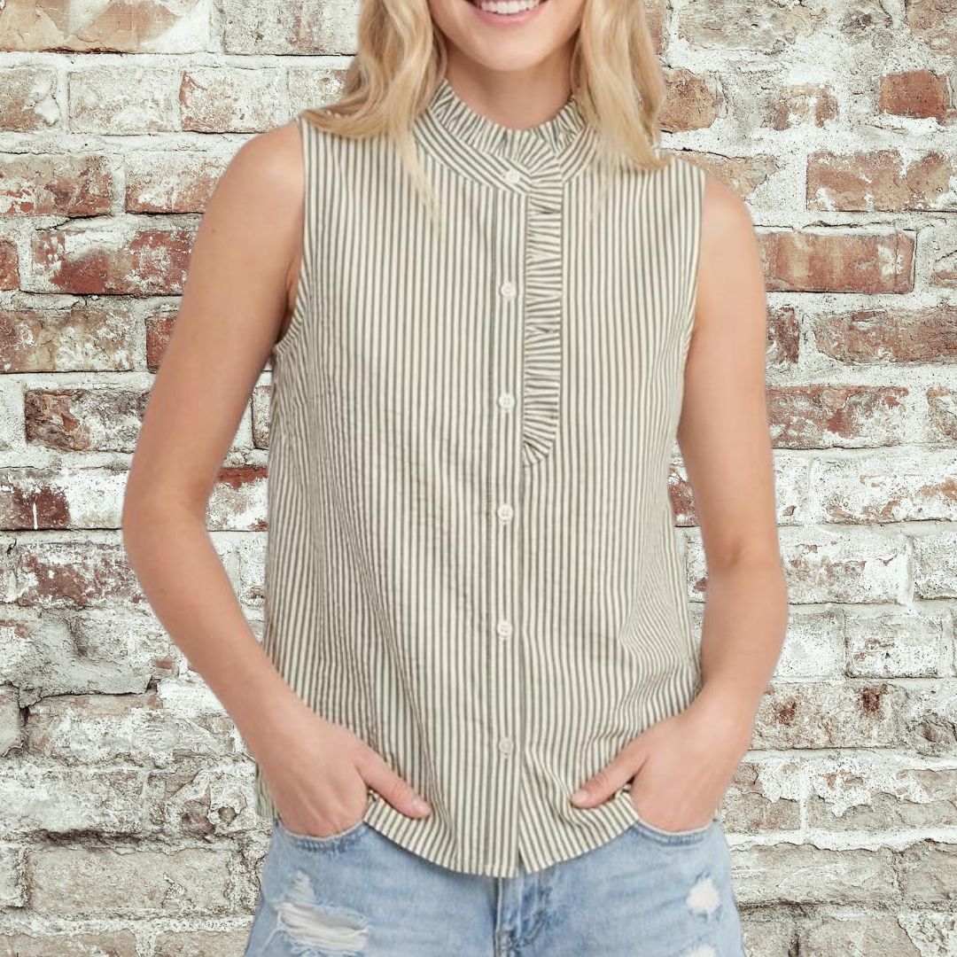 Olive Striped SS Top