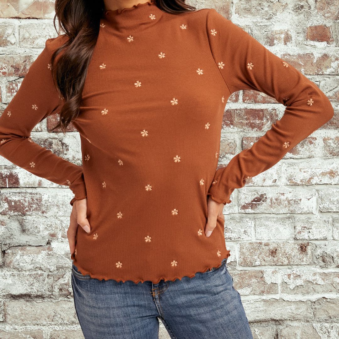 Caramel Flower Rib Top