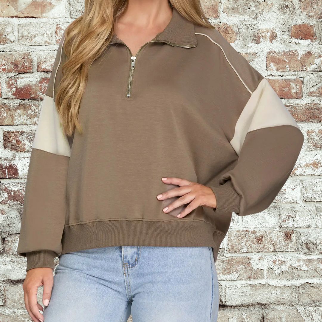 Mocha Half Zip Top