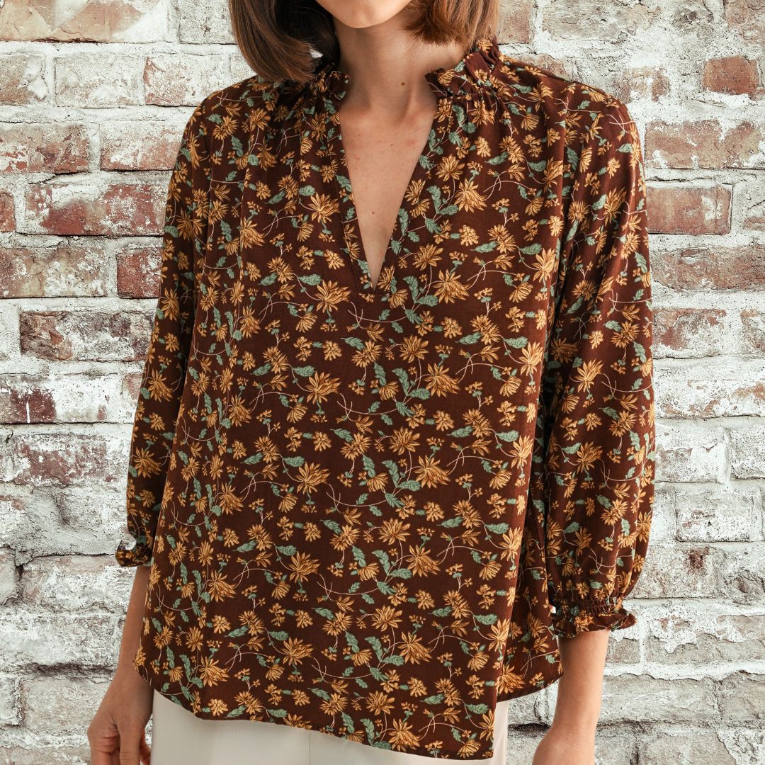 Brown Ruffle Neck Top