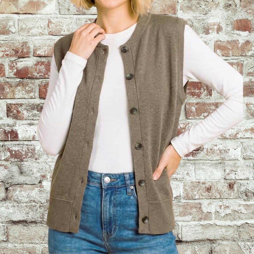 Olive Button Down Sweater Vest