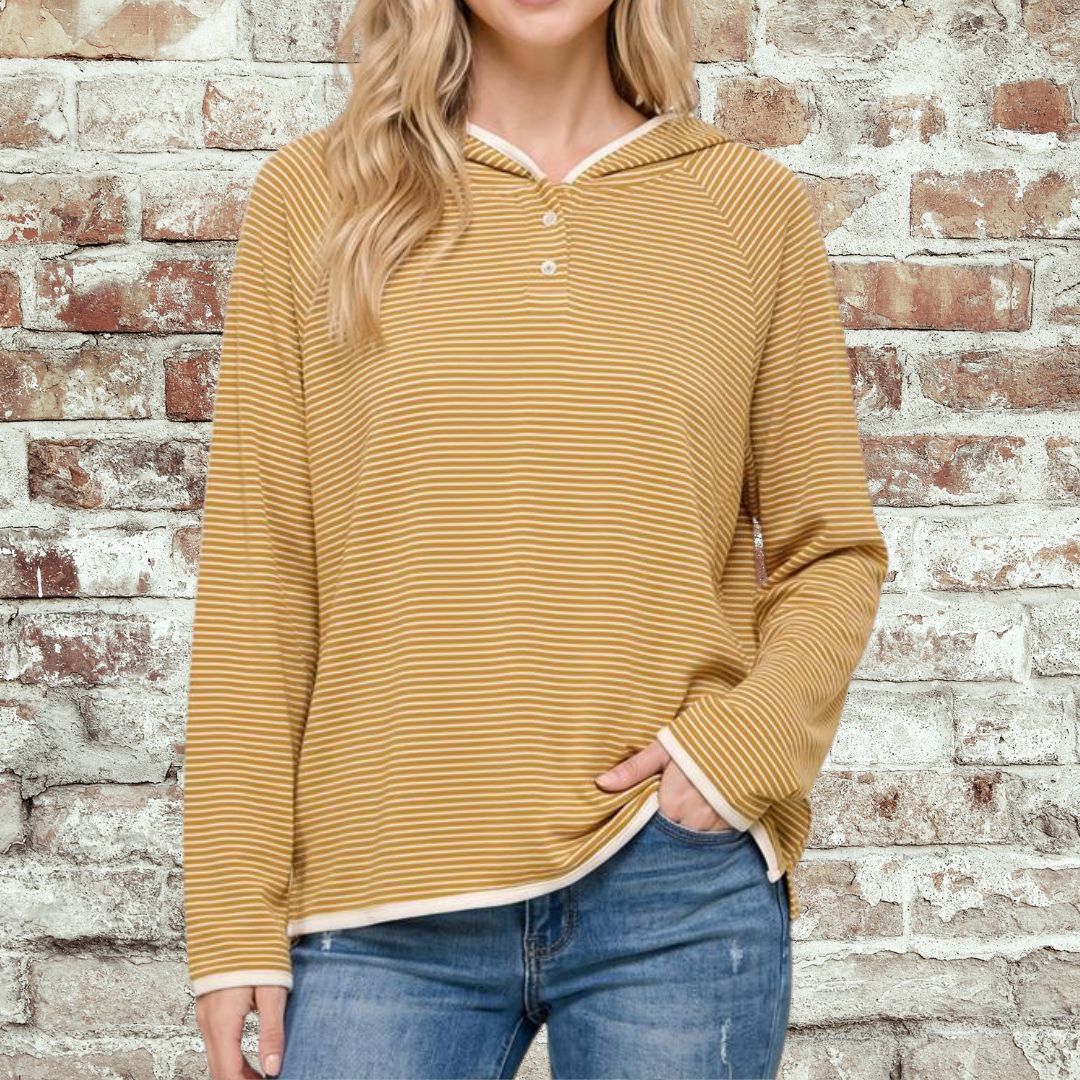 Mustard Stripe Button Hoodie