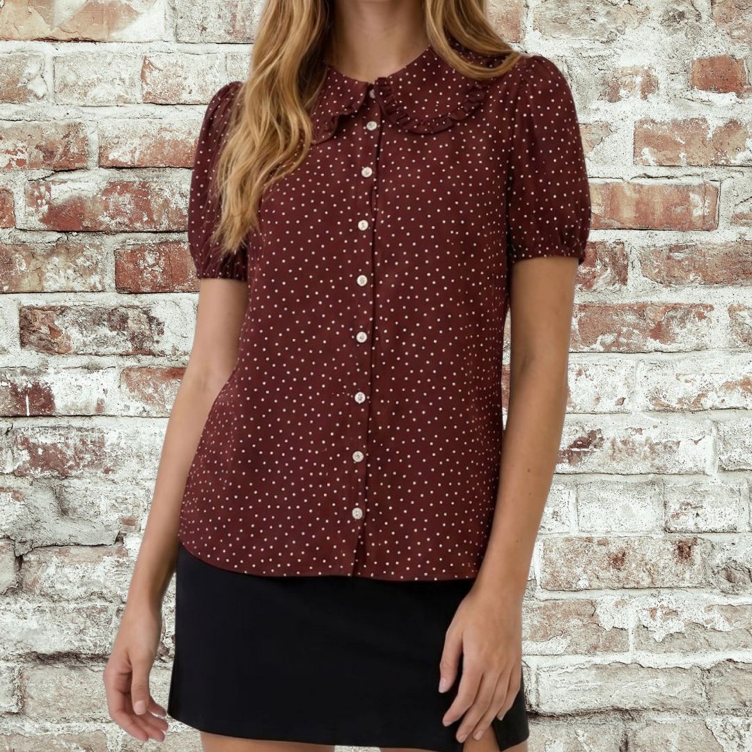 Wine Ditsy Dot Blouse