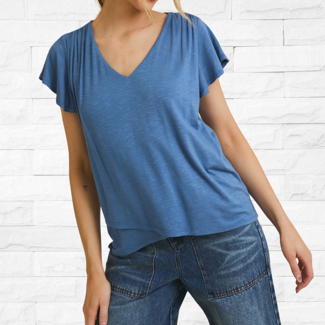 V Neck Ruffle Top