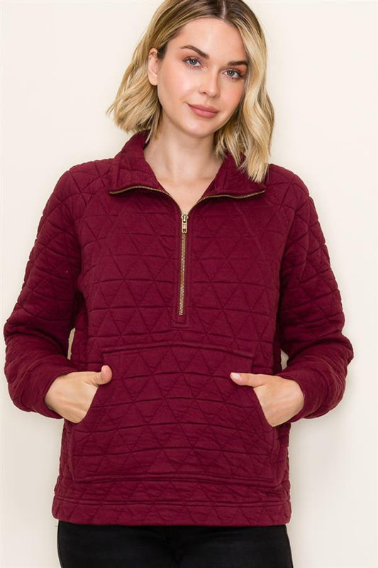Burgundy Quilt Pullover