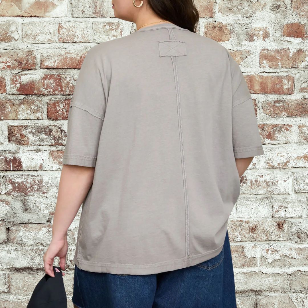 Grey Exposed Seam Top-Plus