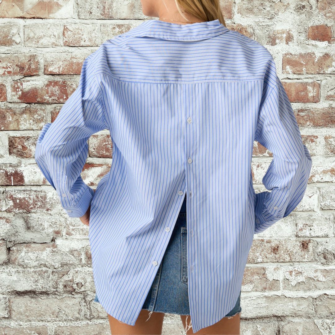 Brooke Blue Pinstripe Top