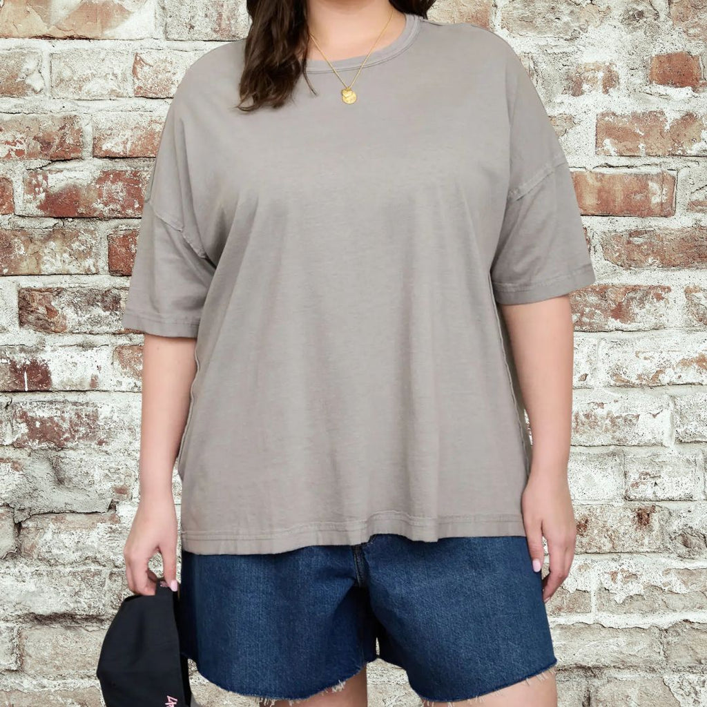 Grey Exposed Seam Top-Plus