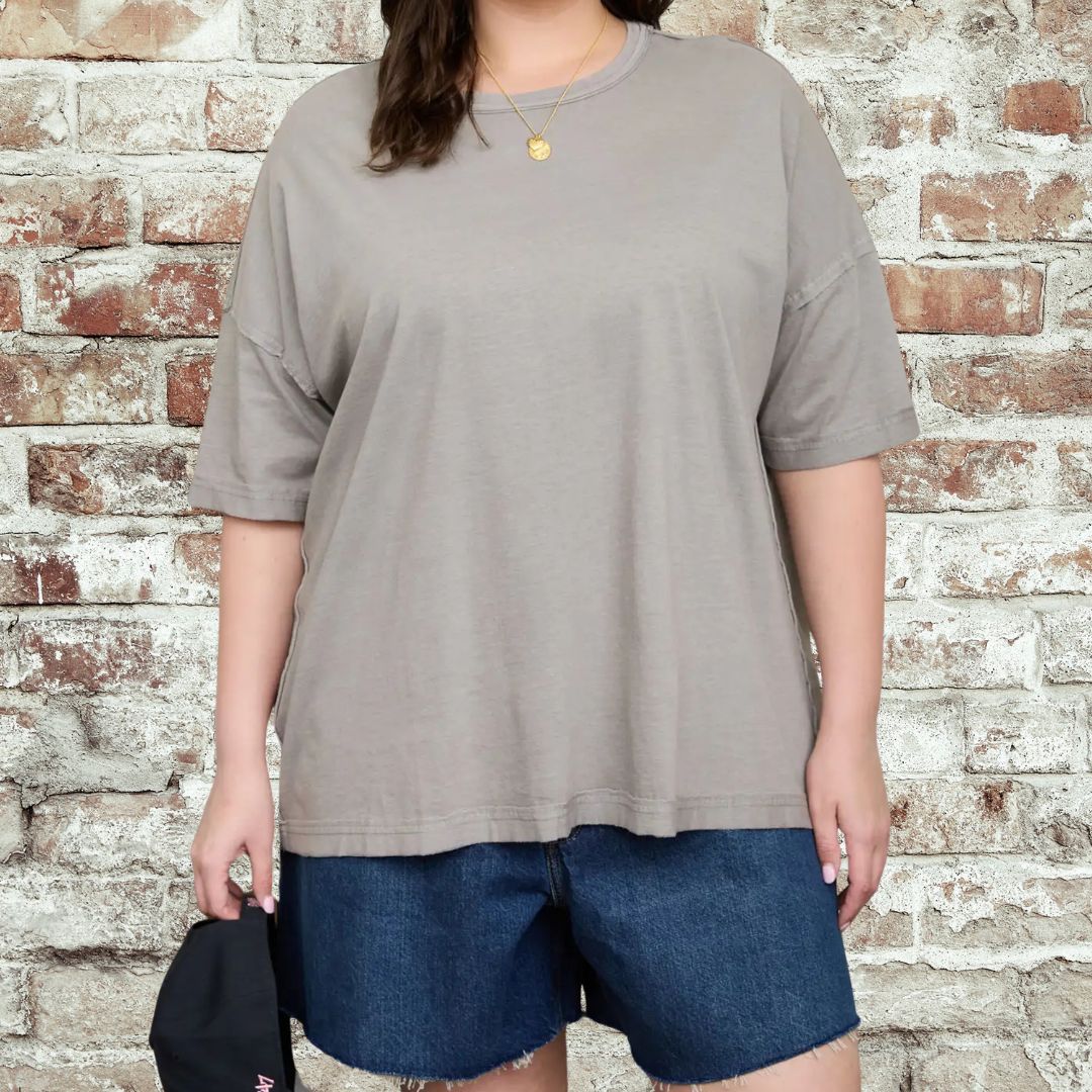 Grey Exposed Seam Top-Plus