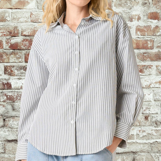 Bella Black Pintripe Top