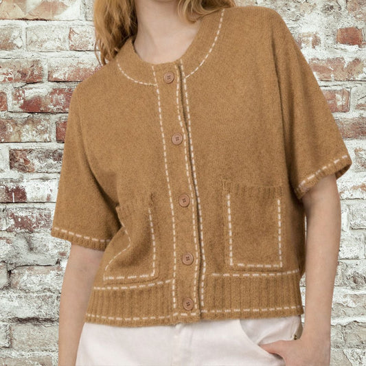Taupe Stitch Detail Cardigan