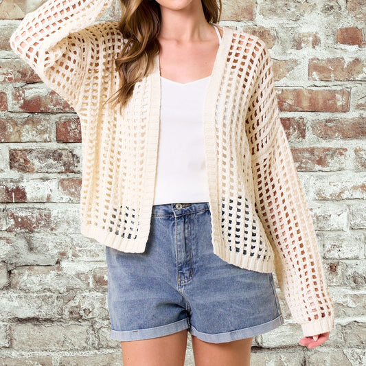 Off White Fishnet Cardigan