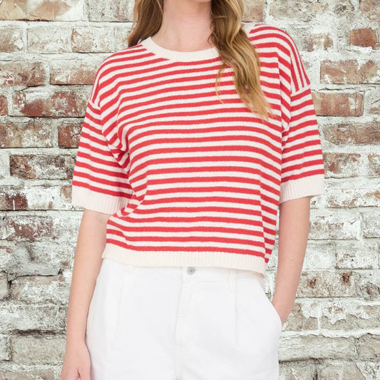 Red Stripe Button Back Sweater