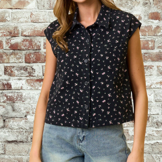 Black Ditsy Vest