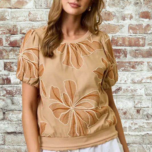 Beige Embroidery Top