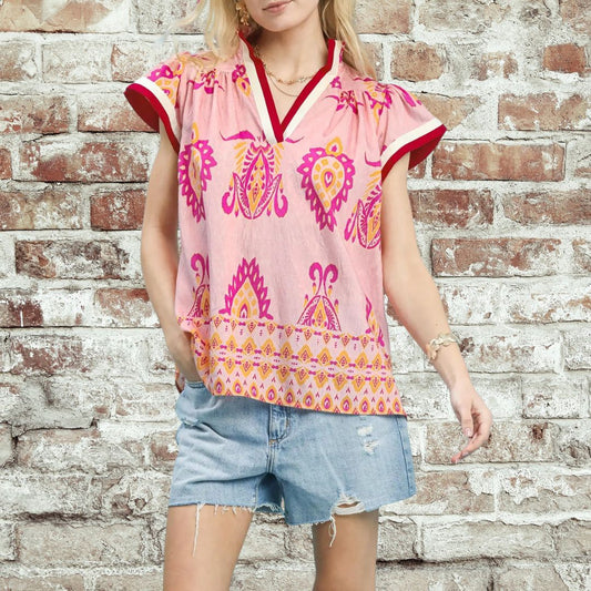 Peony Border Boho Top