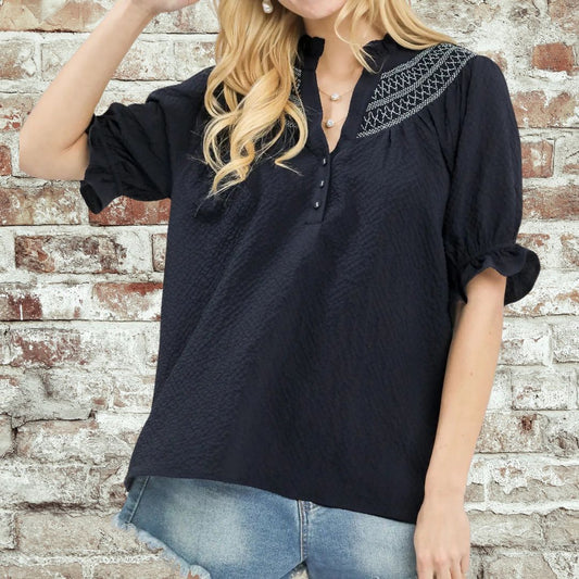 Navy Smocking Top