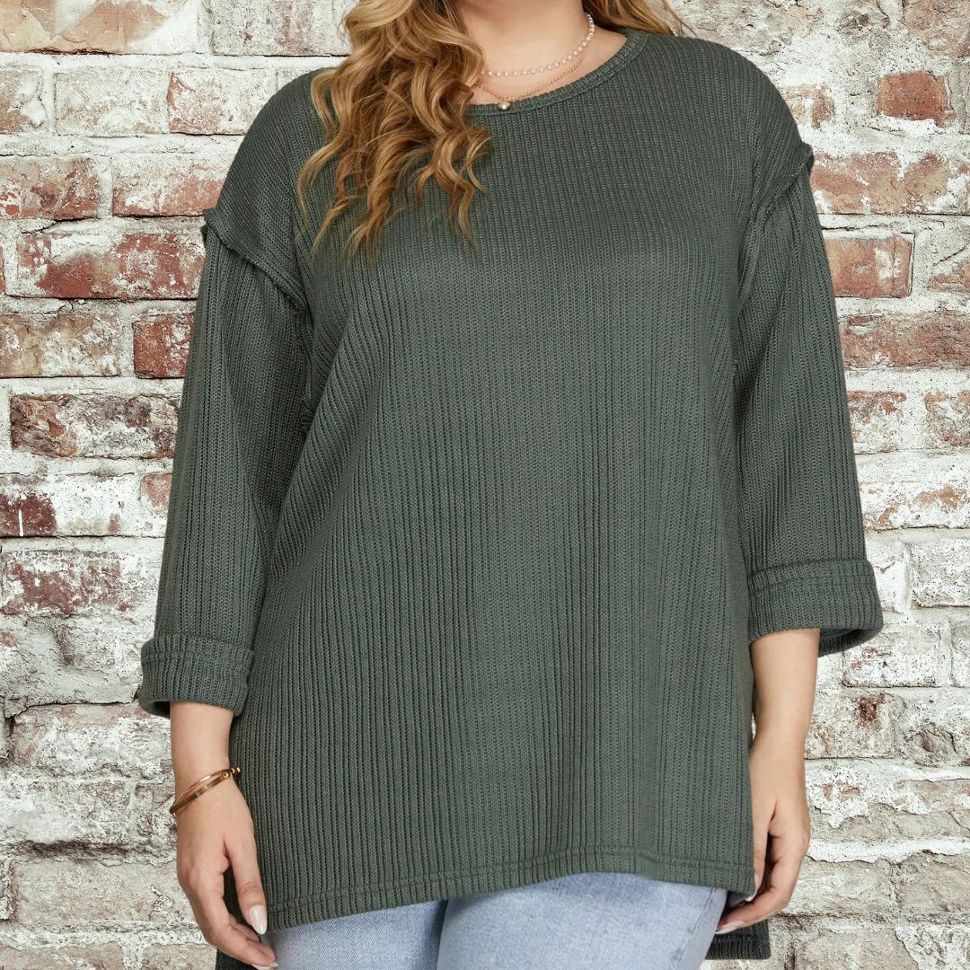 Slate Folded Sleeve Top-Plus