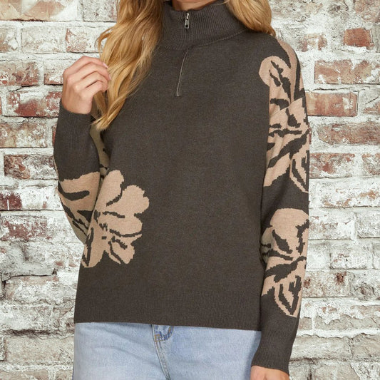 Char Flower Zip Sweater