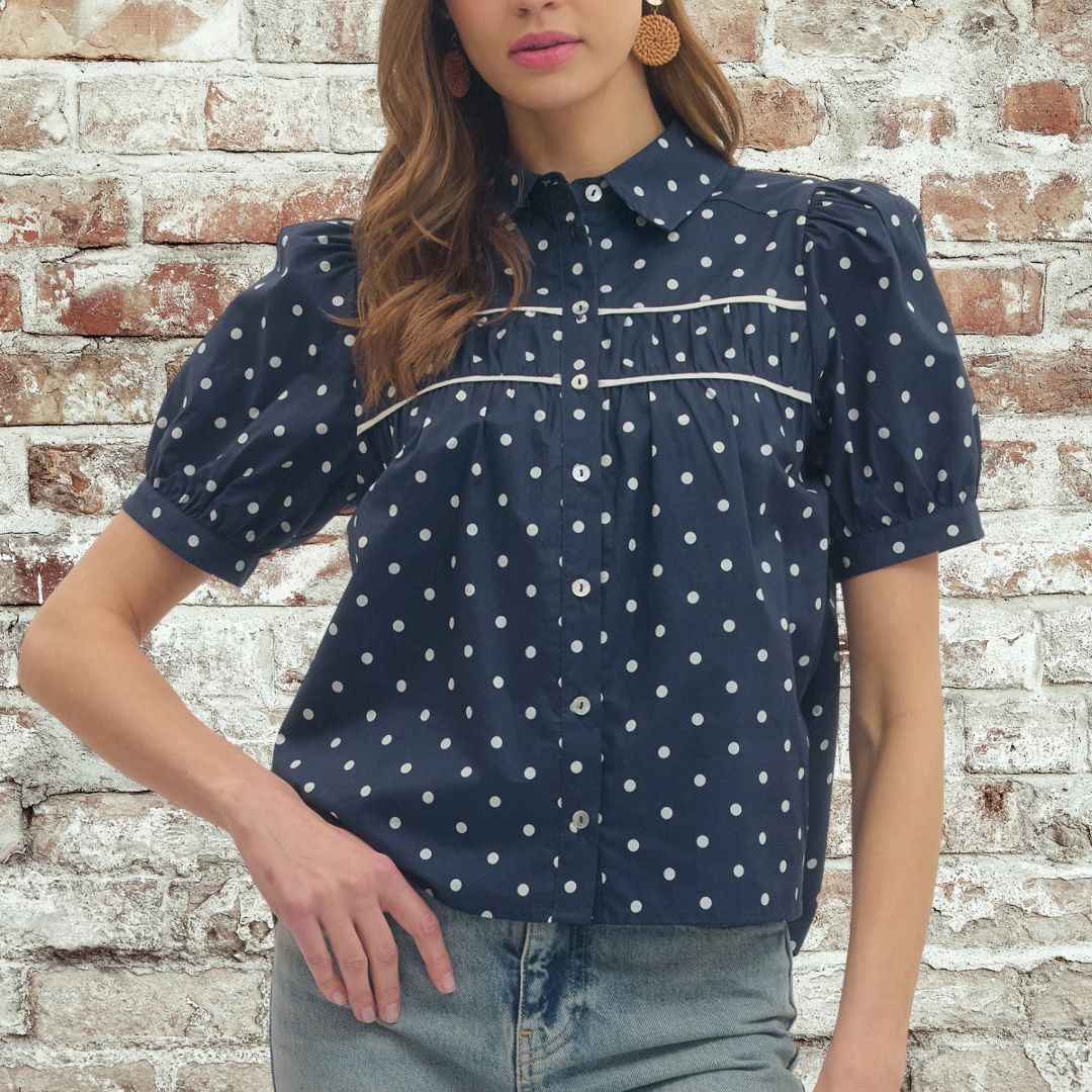 Navy Polka Dot Top