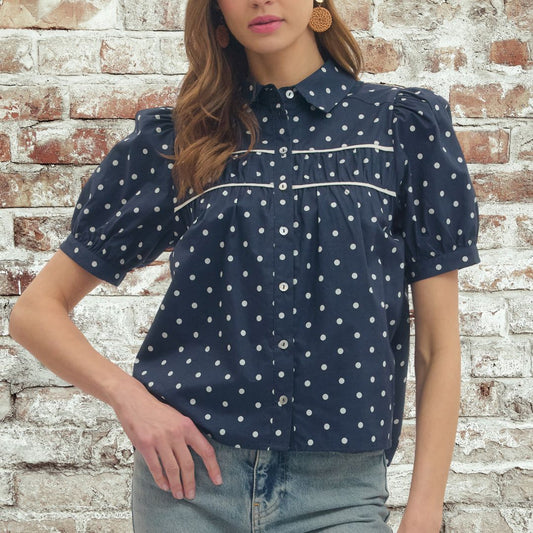 Navy Polka Dot Top