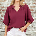 Burgundy V Neck Blouse
