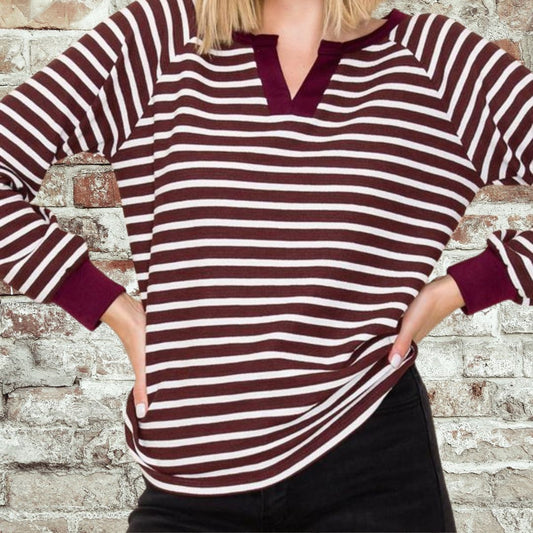 Burg Stripe V Neck