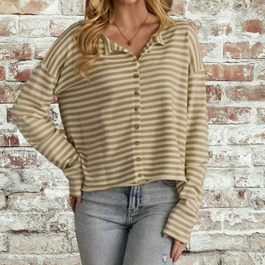 Green & Ivory Stripe Cardilgan