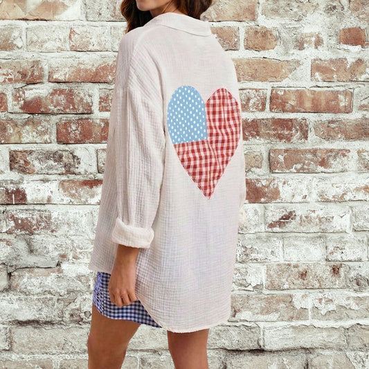 Heart Patch Gauze Shirt