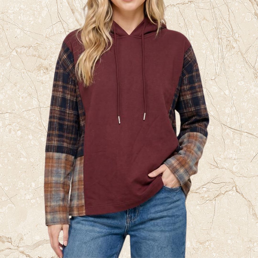 Wine Plaid Hoodie