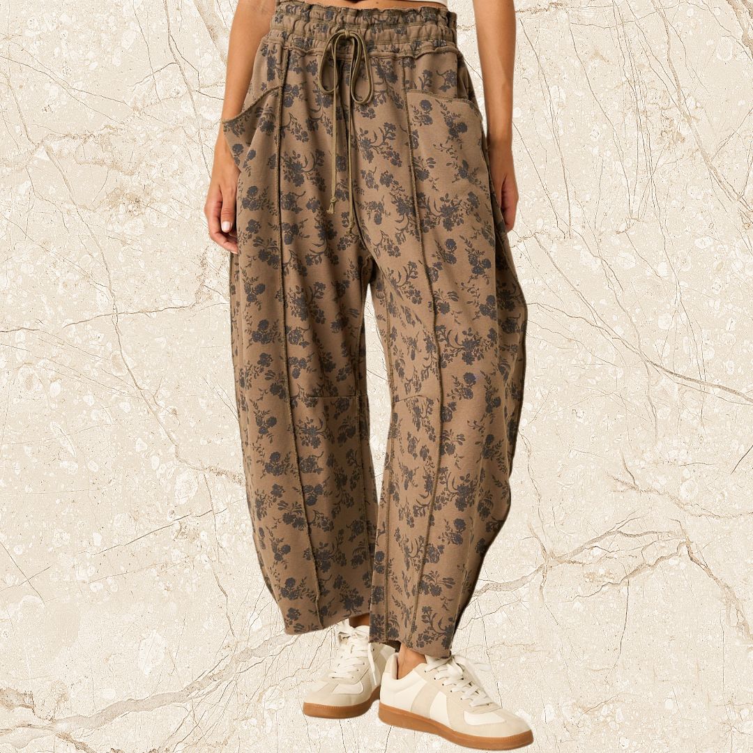 Mocha Floral Barrel Pant