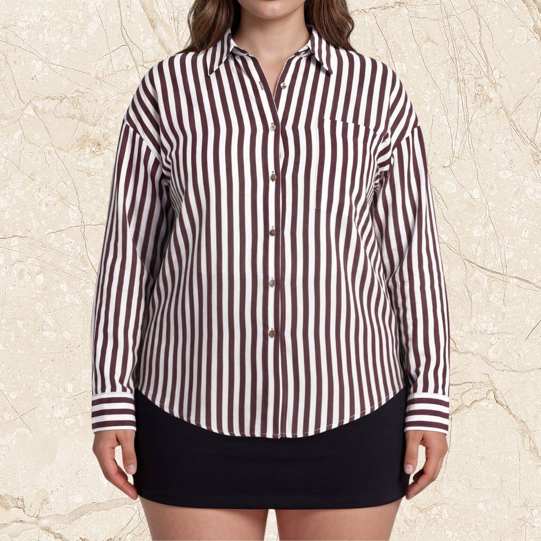 Collared Stripe Blouse-Plus