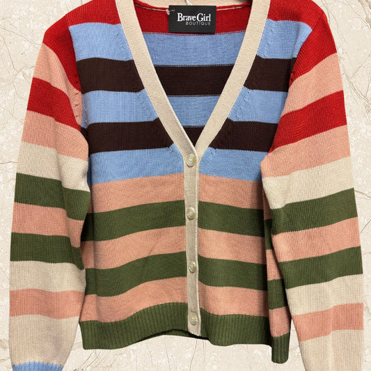 Olivia V Neck Stripe Cardigan
