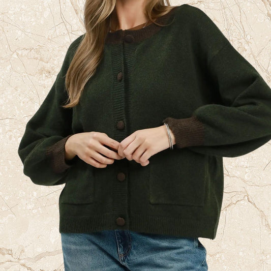 Olive Contrast Cardigan